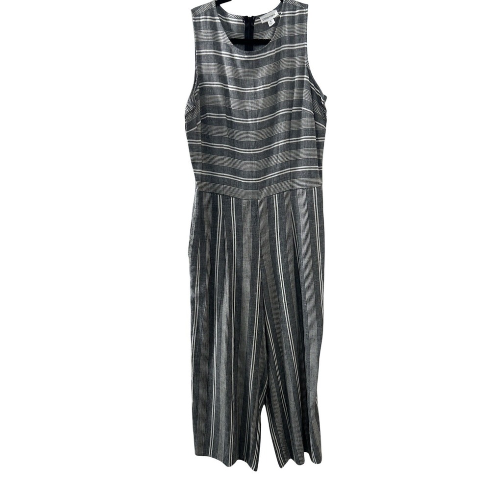 Chloe+Rene Striped Linen Jumpsuit S Blue Wide Leg Coastal Summer Minimalist